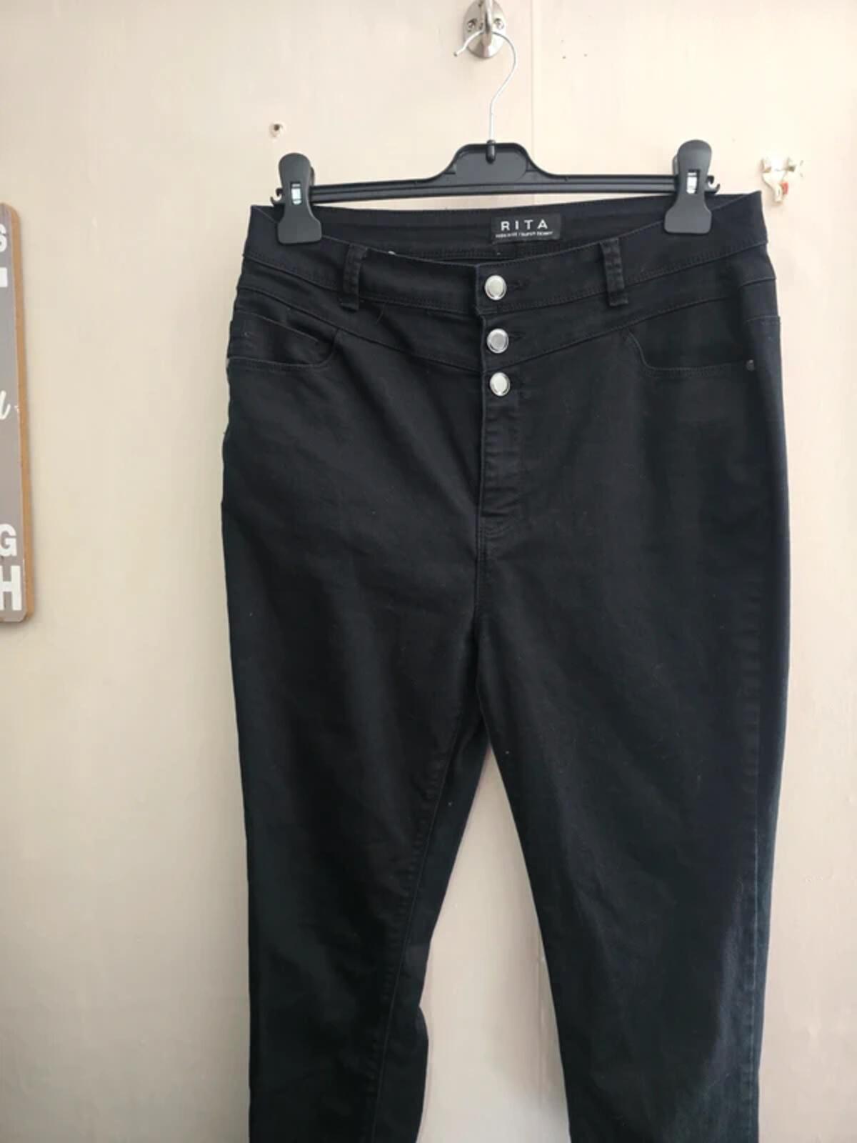Peacocks Rita Black High Rise Super Skinny Jeans – Size 14 – Button Front Detail