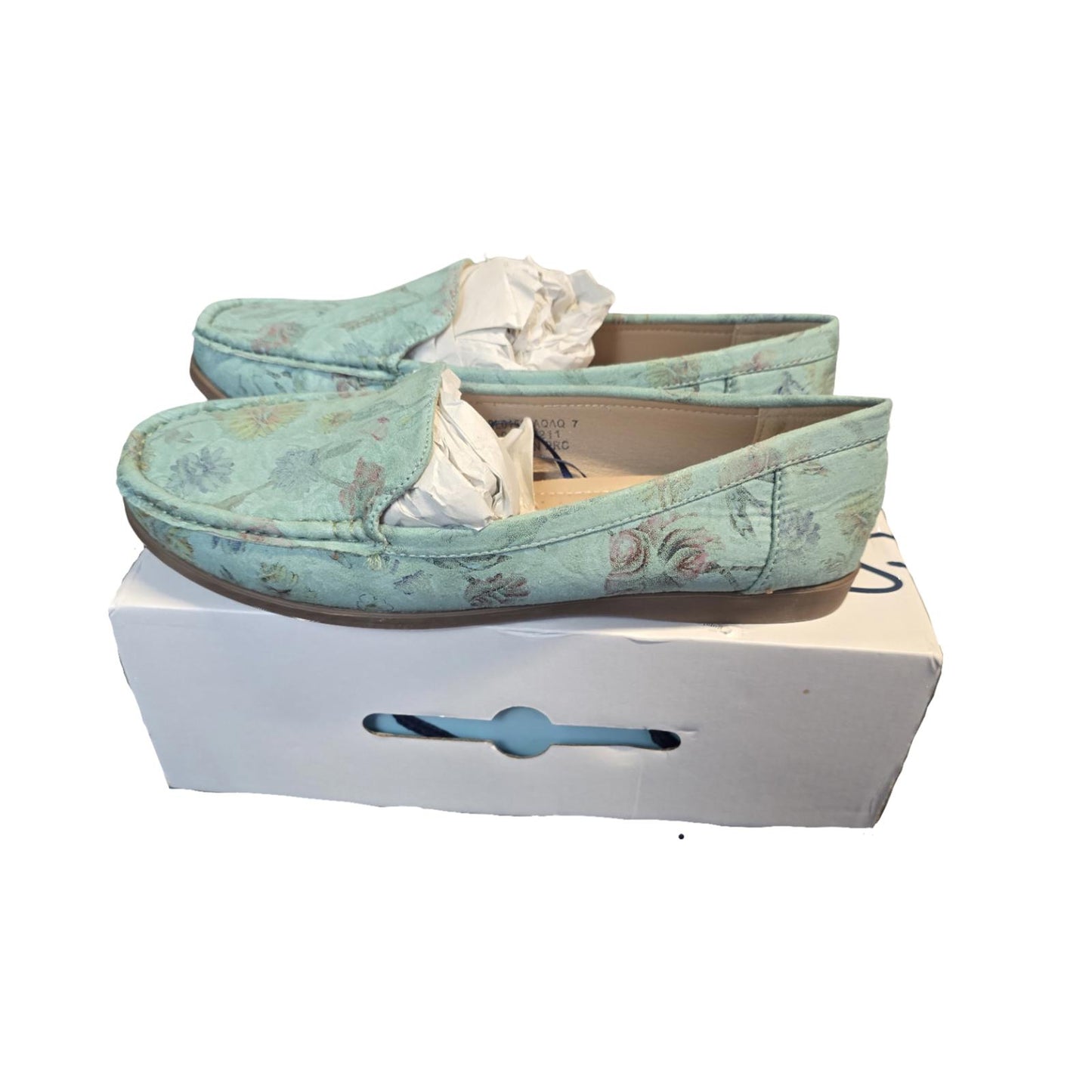 Hush Puppies Soft Style Loafers Aqua Green Size 7 'Kinsey' Floral New In Box