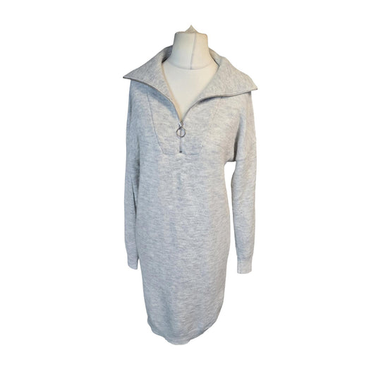 Golddigga Jumperdress Grey Size 12 Knitted 1/4 Zip Midi