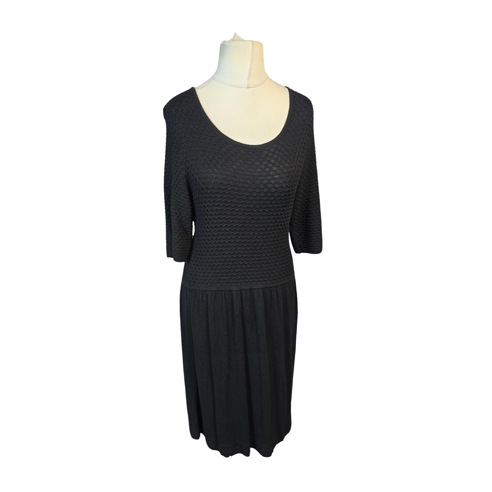 Tu Black ¾ Sleeve Dress  Knitted Top Knee Length Size 14