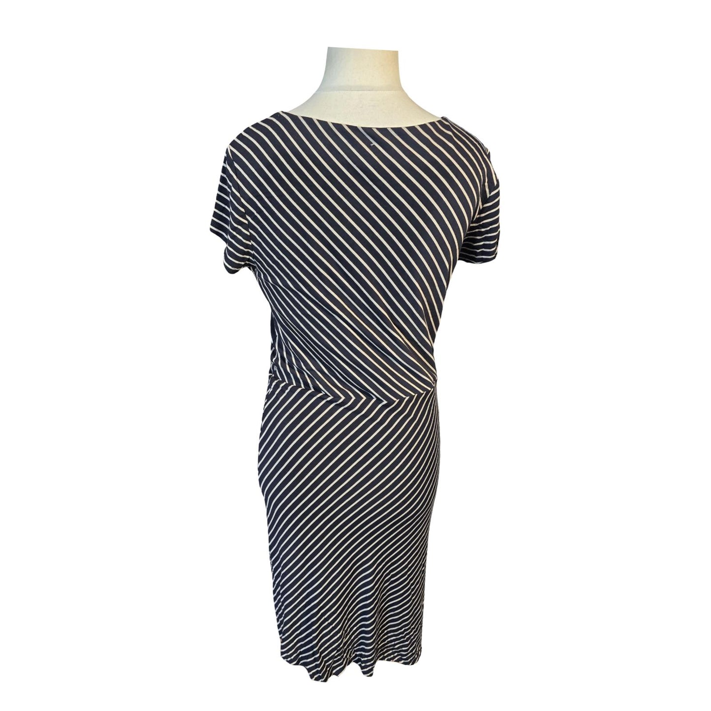 Laura Ashley Dress Black & Beige Striped Knotted Causal Weekend Size 14