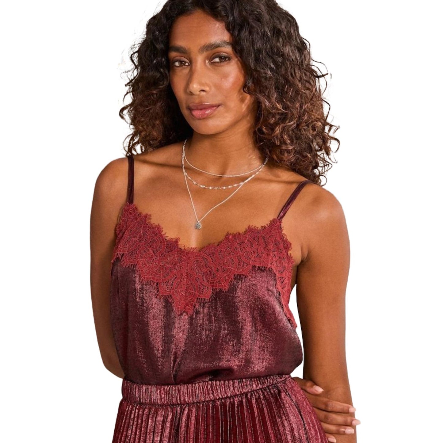 Fatface Copper & Black Cami Top Burgundy Red Glitter Size 22 Weekend New