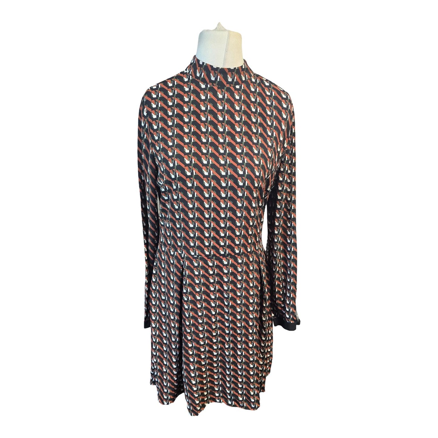 Next Dress Brown Multicoloured Size 12 Long Sleeved Smart Causal