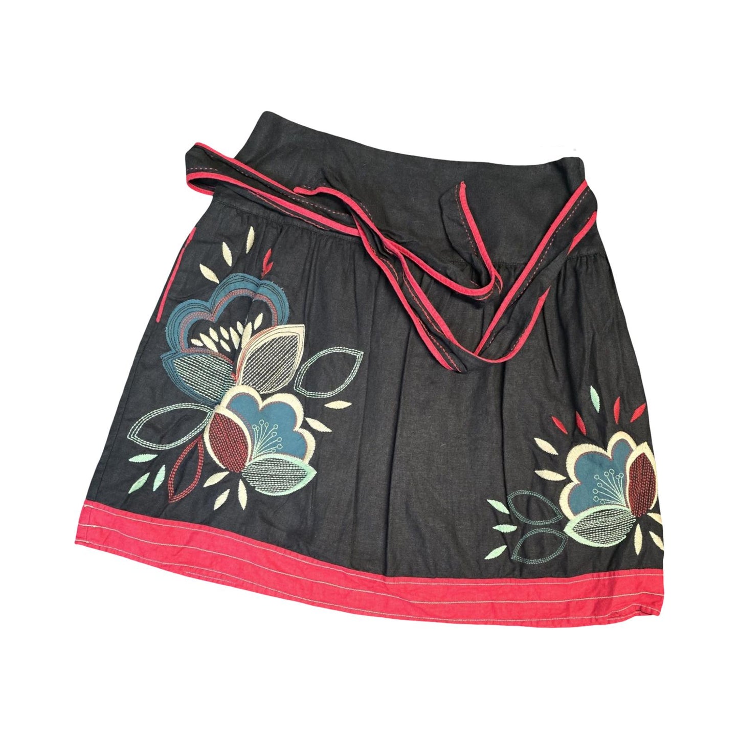 Next Skirt Black & Red Size 14 Knee Length Belted Flared Y2k