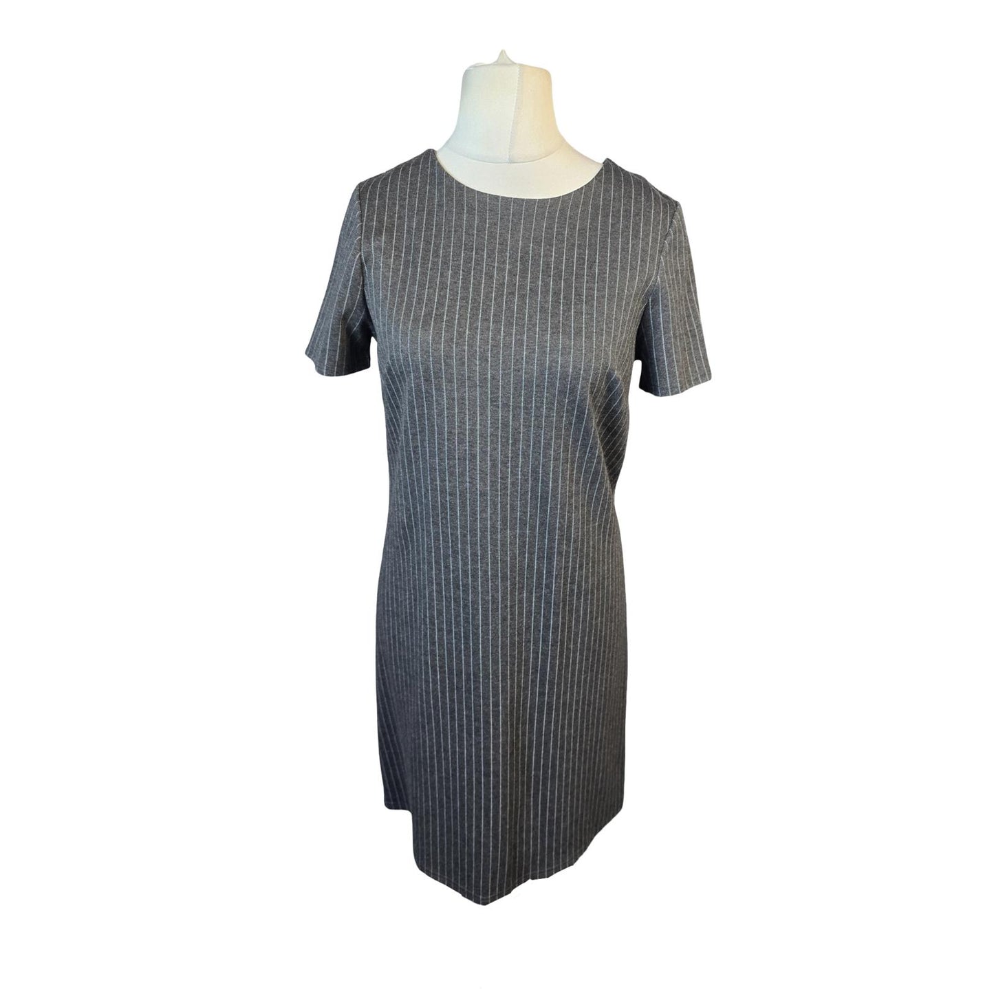 Et Vous Dress Grey Pinstripe Size 10 Stretchy Knee-Midi