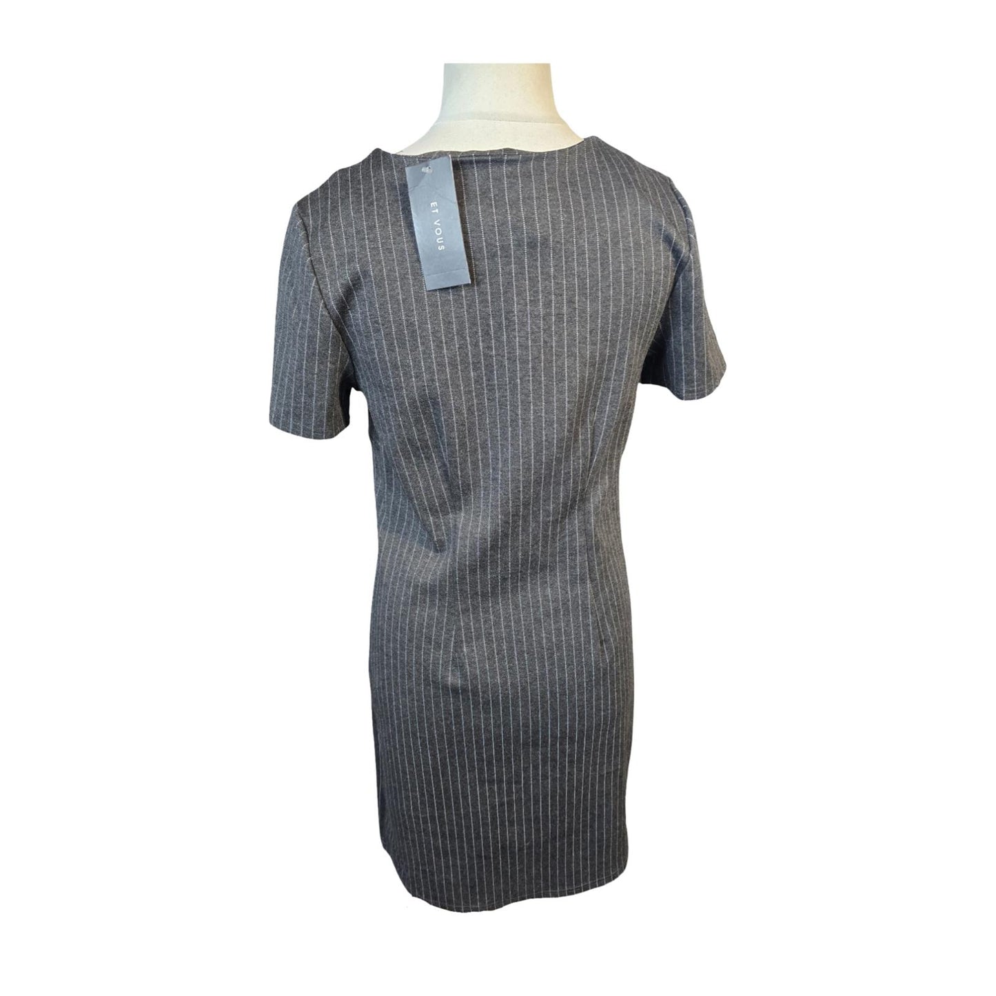 Et Vous Dress Grey Pinstripe Size 10 Stretchy Knee-Midi