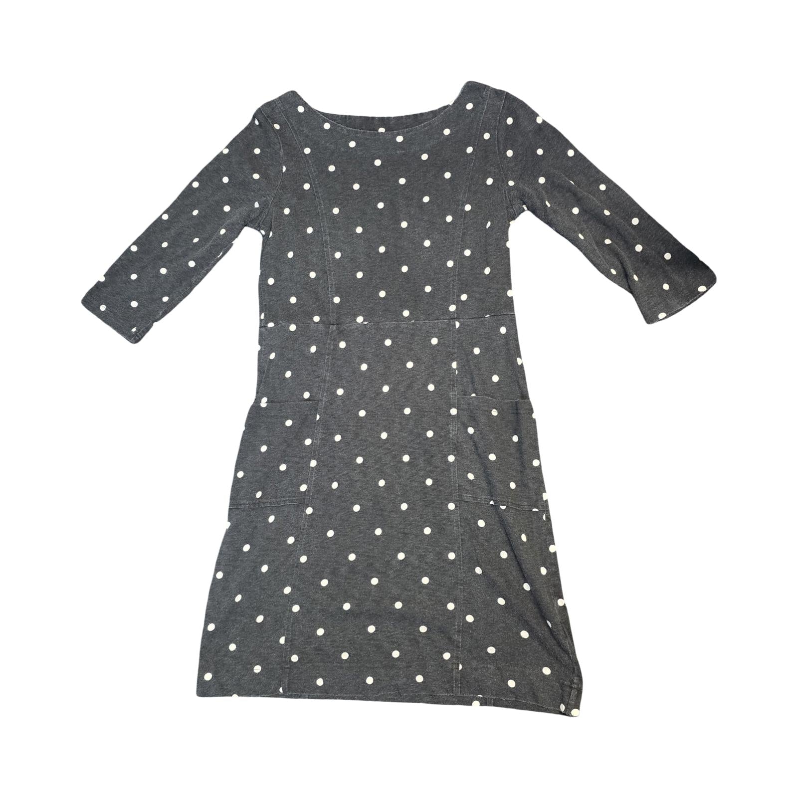 Joules Polka Dot Dress Black & White Size 10 Cotton Pockets 3/4 Sleeve