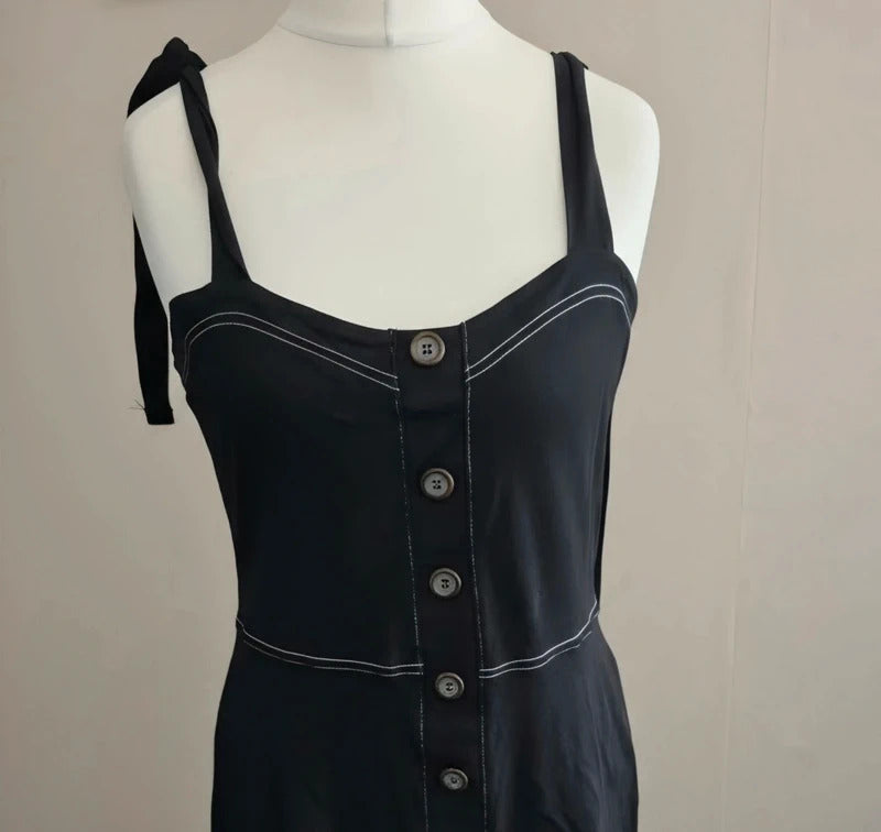 ASOS Black Embroidered Cotton Midi Dress NWT Size 12