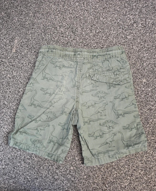 Primark Boys Sage Green Dinosaur Print Cotton Drawstring Shorts Age 2-3 Years