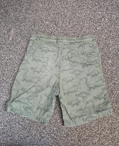 Primark Boys Sage Green Dinosaur Print Cotton Drawstring Shorts Age 2-3 Years