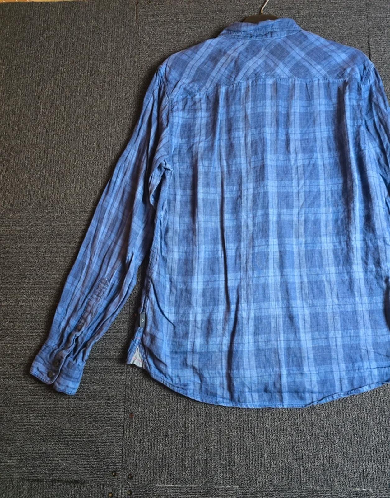 White Stuff Blue Check Linen Shirt Mens Small Slim Fit Button Up