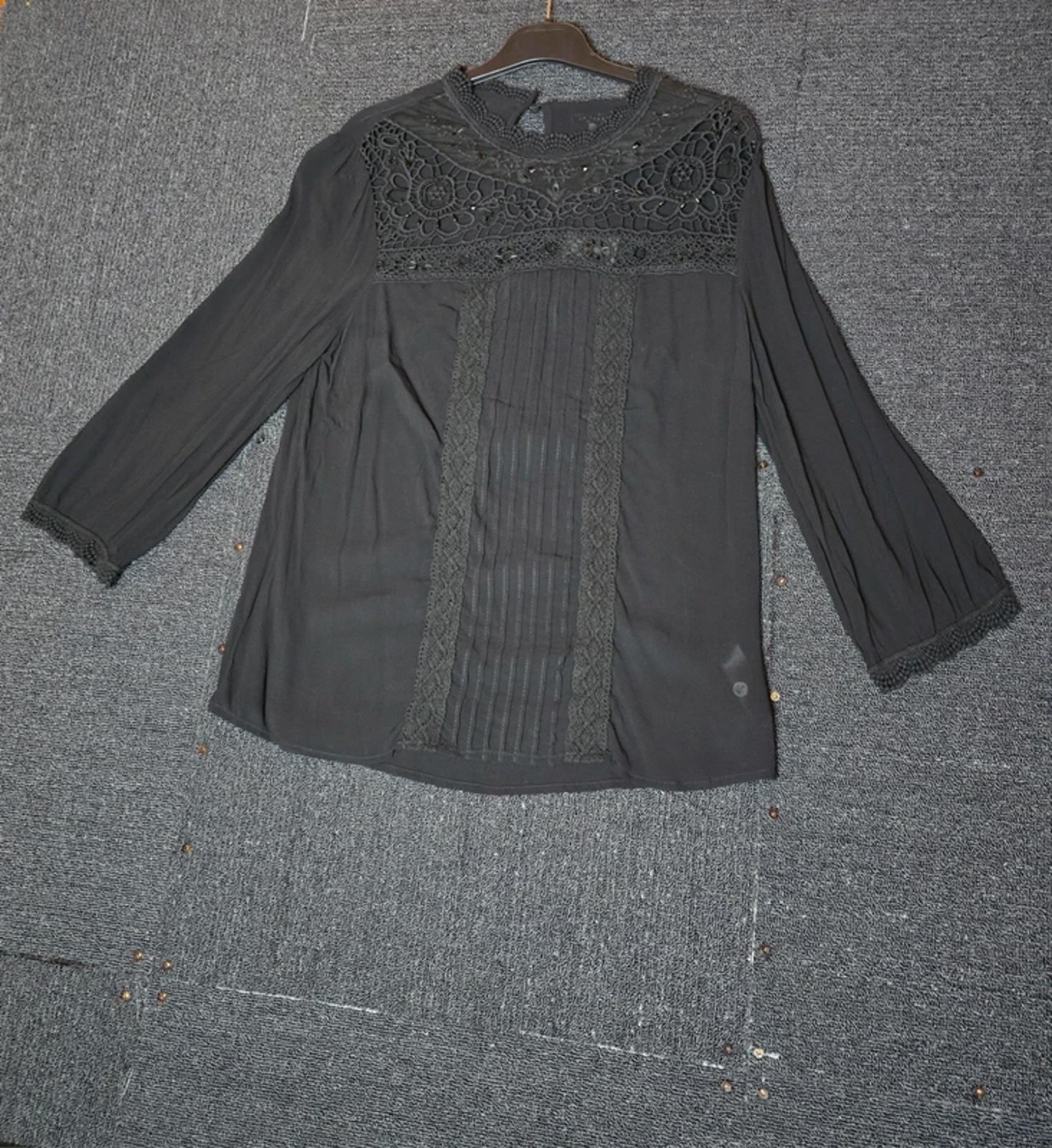 Monsoon Blouse Black Size 12 Lace 3/4 Sleeves New Work Formal
