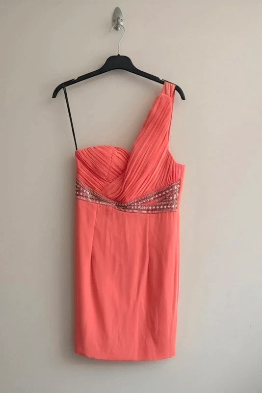 Little Mistress Coral One Shoulder Gem A-Line Dress NWT Size 12