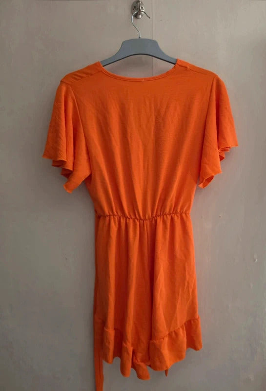 Tendance Bright Orange Belted Ruffle Playsuit One Size (Fits Size 14) NWT