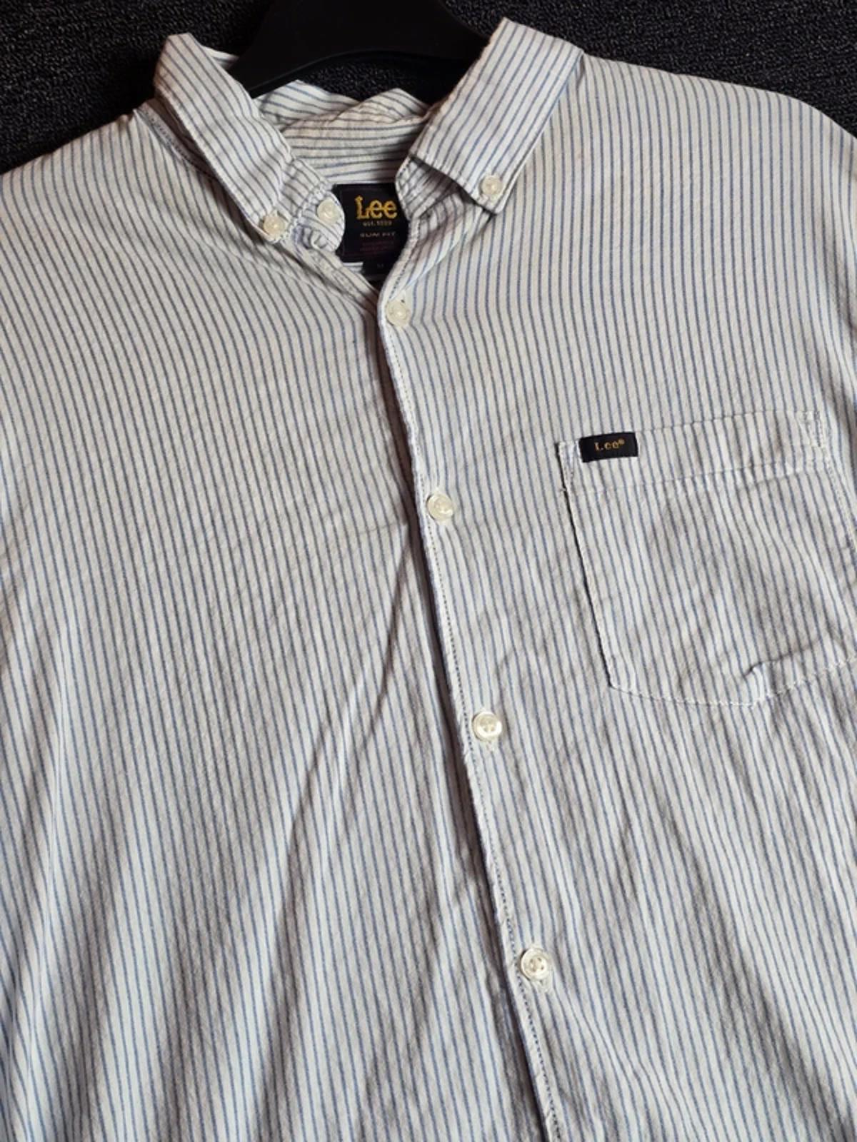 Lee Mens Slim Fit Blue & White Striped Shirt Medium Stretch Cotton Button Up