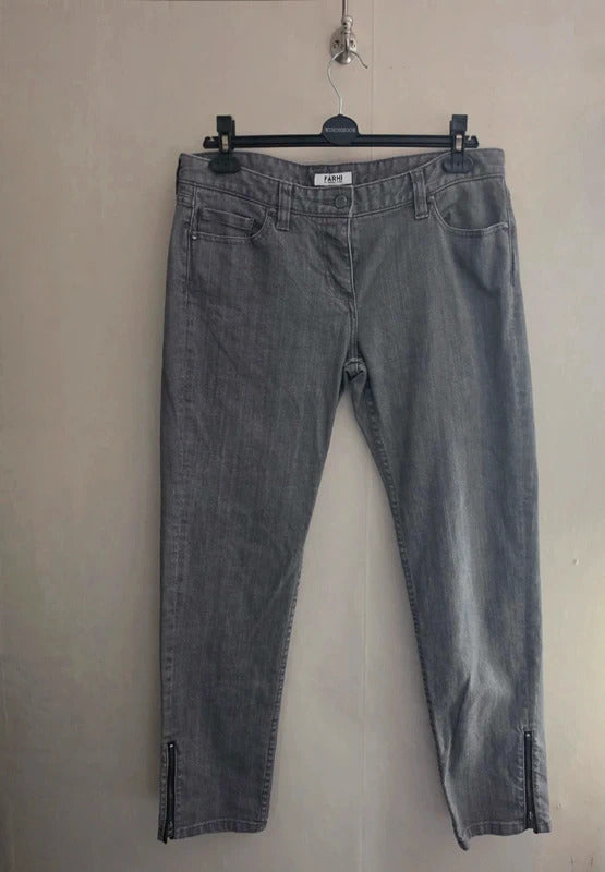 Farhi by Nicole Farhi Grey Slim Leg Jeans –Size 14 – Mid Rise Ankle Zip Detail