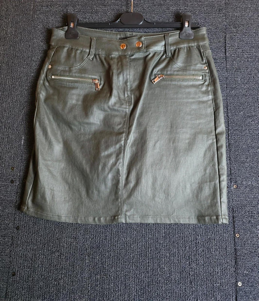 Khaki Green Coated Skirt Size 14 Casual Next