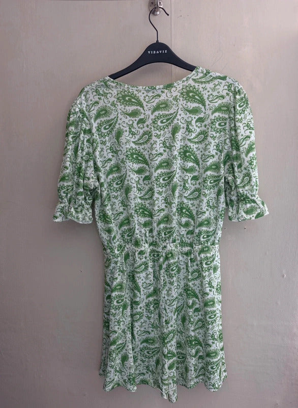 Boohoo Green & White Paisley Tie-Front Playsuit Size 14