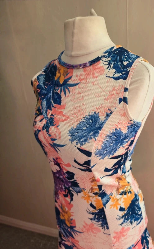 Edge Multicoloured Floral Sleeveless Bodycon Mini Dress Size 12 (Fits Size 10–12)