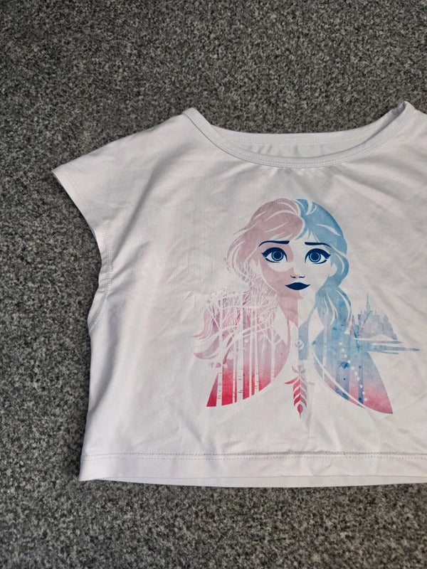 Matalan Disney Frozen Elsa White Short Sleeve Crop Style T-Shirt Age 4-5 Years