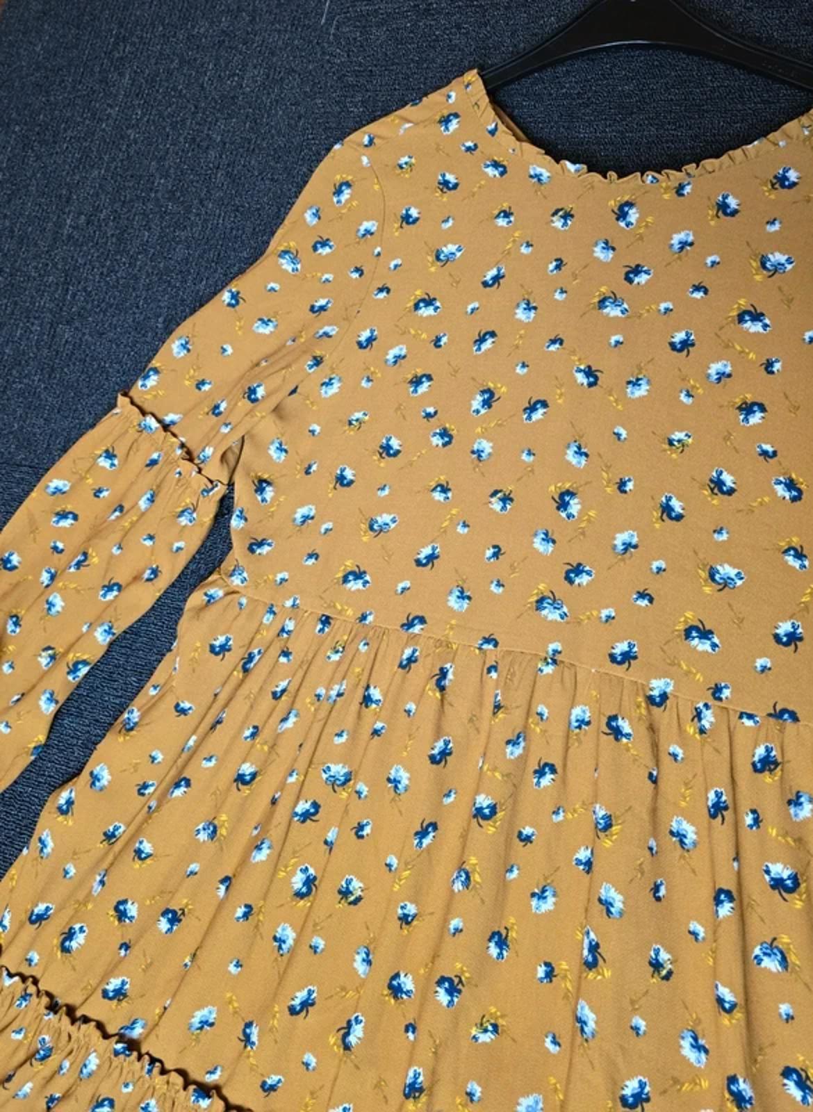 George Mustard Floral Midi Dress Size 12 Long Sleeve Floaty Style