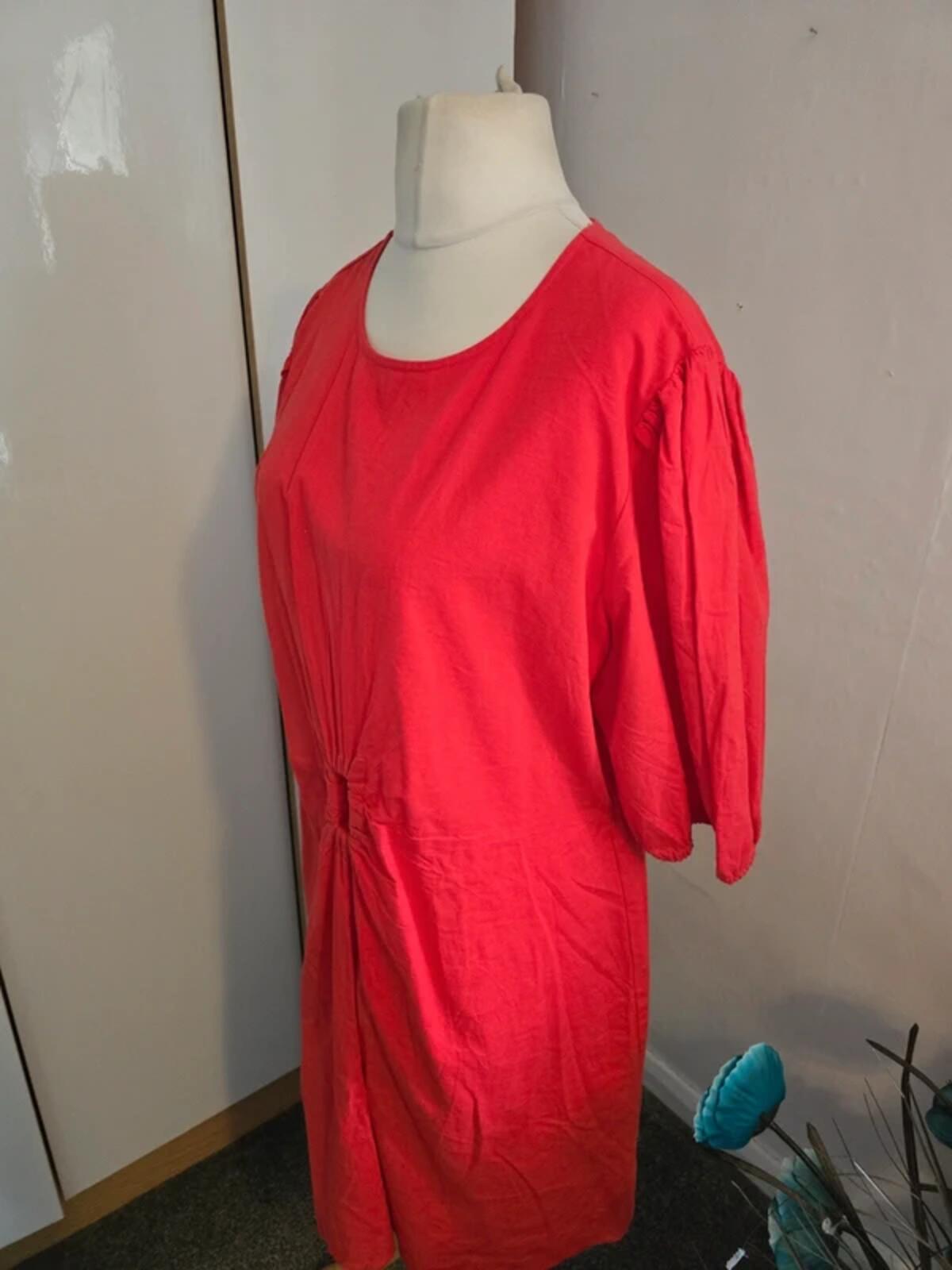 Primark Red Cotton Linen Blend Cut Out Dress Size 20 NWT