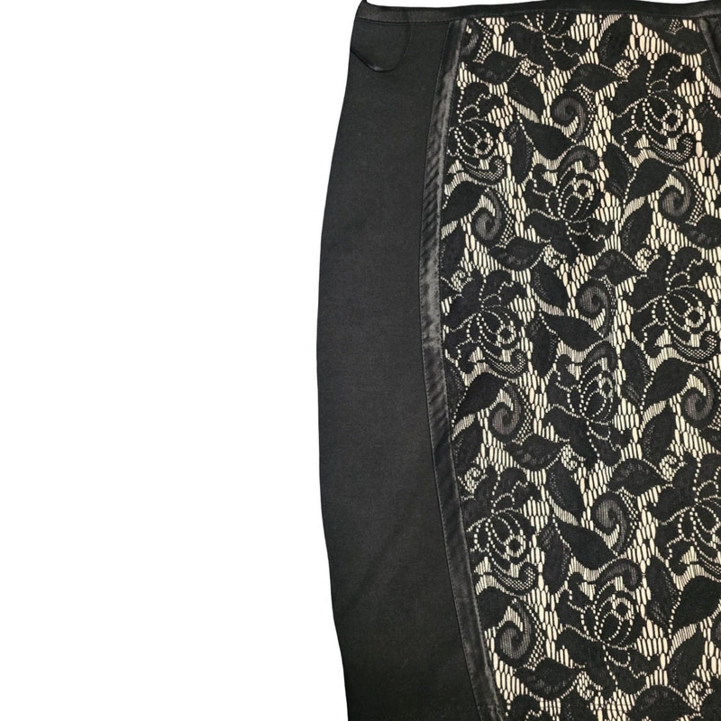 Jane Norman Y2K Black & Beige Lace Panel Bodycon Skirt Size 10