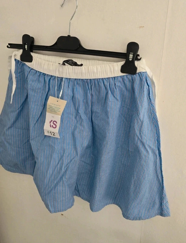 Primark White & Blue Striped Flared Mini Skirt XS size 6-8 New