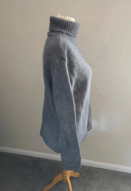 BHS Grey Mohair Blend Turtleneck Knitted Jumper Size 14-16