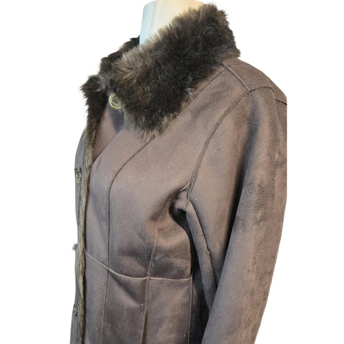Dennis by Dennis Basso Long Faux Fur Coat Brown Size S Winter