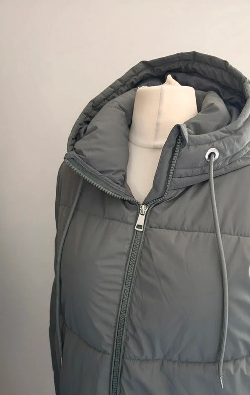 Matalan Khaki Longline Hooded Puffer Gilet Zip Up Size 16