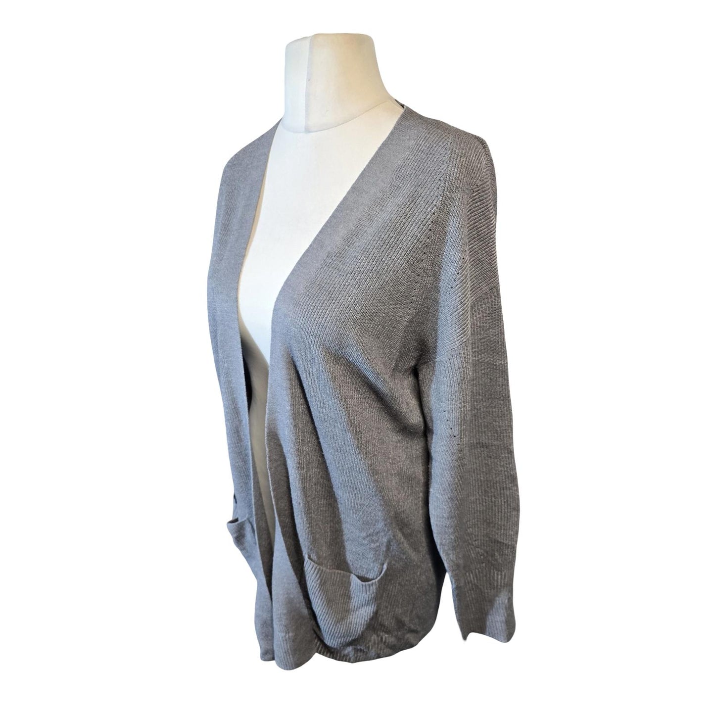 Next Grey Ribbed Open-Front Cardigan  Long Sleeve  Size 12/14