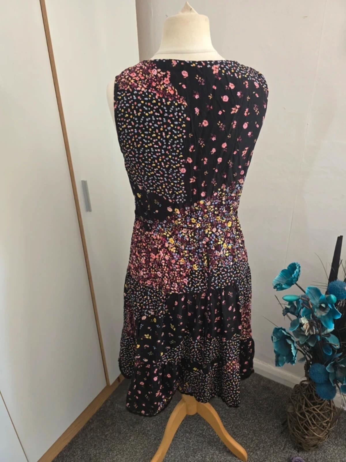 Next Multicoloured Floral Patchwork Knee-Length Flared Dress Size 12