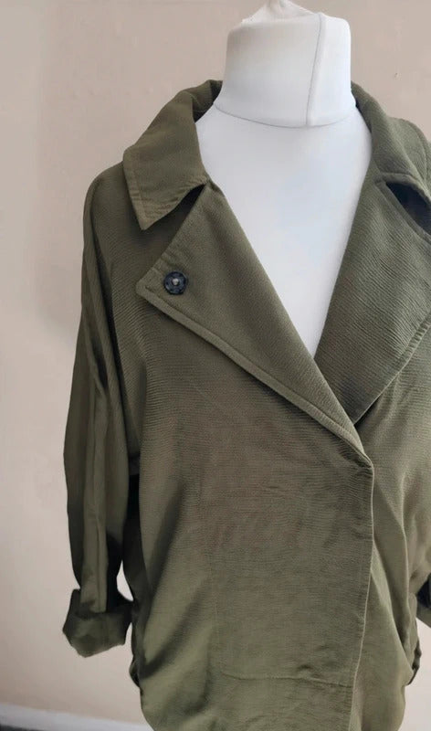 Topshop Khaki Green Oversized Midi Blazer Size 10 Lightweight Relaxed Fit
