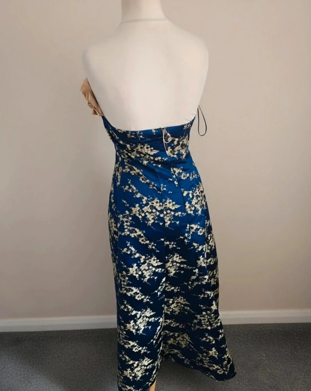 Bespoke Elizabeth Glaze Y2K Royal Blue Cream Frill Evening Dress