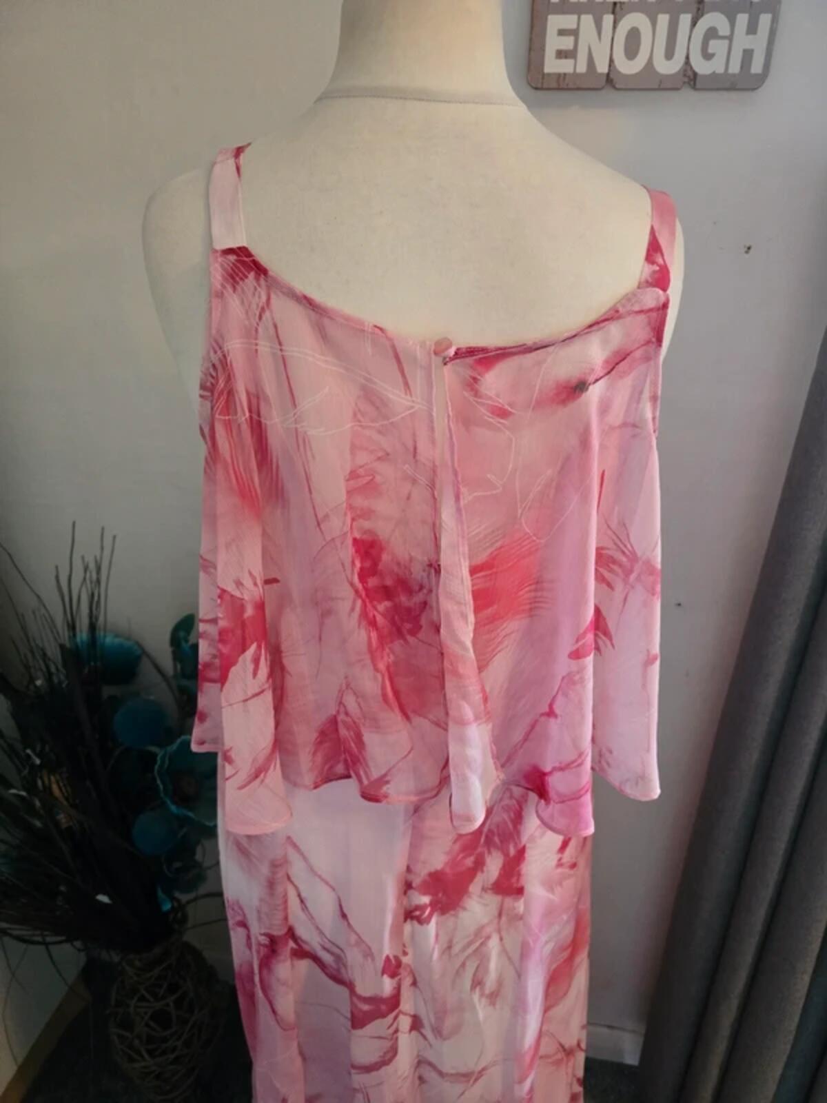 Roman Pink & White Layered Maxi Dress Size 14