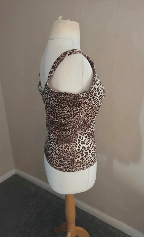 Select Animal Print Brown & Beige Double V-Neck Camisole Vest Top Size 14