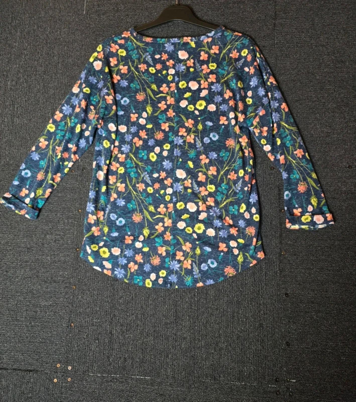 Marks & Spencer navy floral lightweight relaxed jumper linen blend size 12