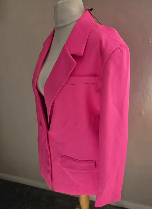 Missguided Bright Pink Oversized Single Button Blazer NWT Size 8