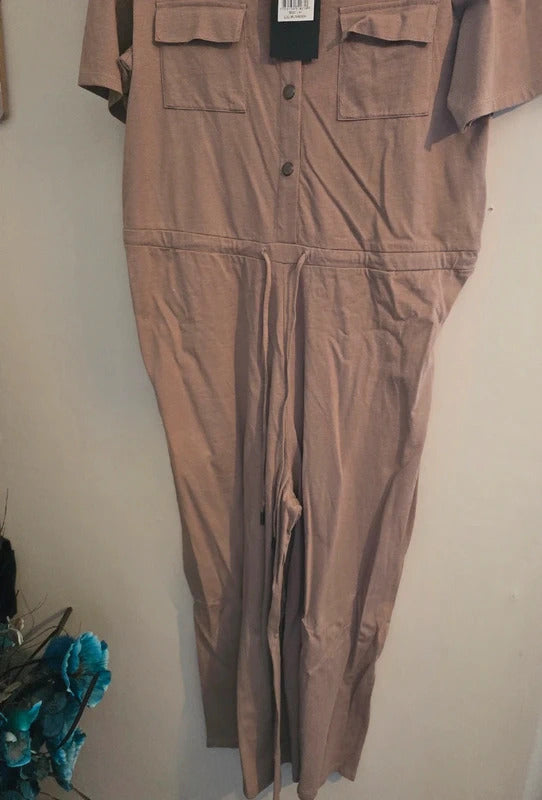 Brave Soul Dark Beige Short Sleeved Flared Utility Jumpsuit M Size 12 NWT