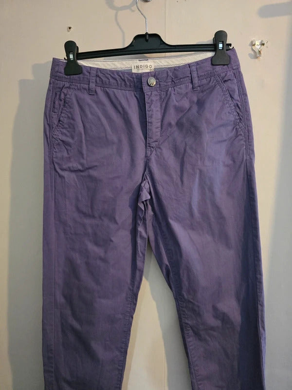 M&S Purple High Waisted Slim Leg 100% Cotton Cargo Trousers Size 8