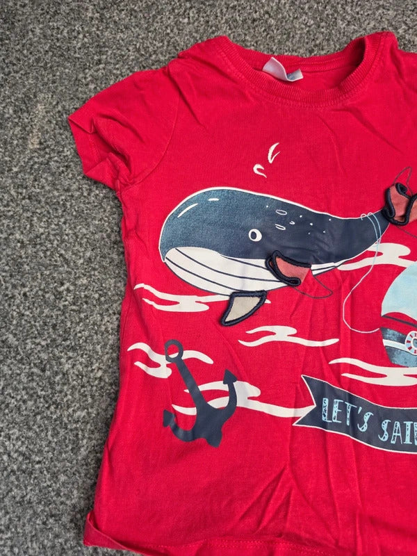So Cute Boys Red Nautical Whale & Sailboat T-Shirt Age 2-3 Years