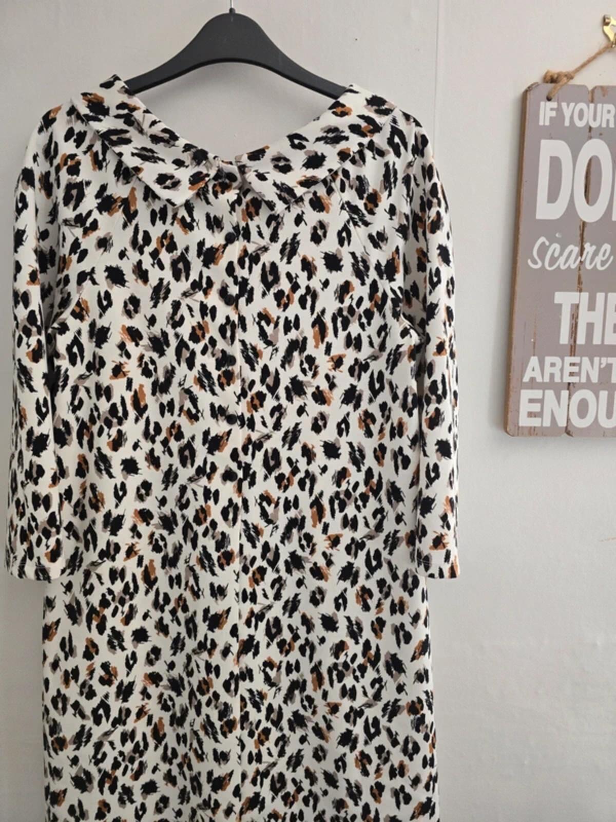 Tu White & Brown Animal Print Collared Midi Dress Size 12