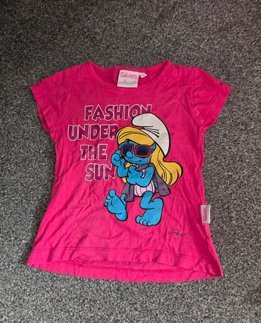 The Smurfs Girls Bright Pink Smurfette "Fashion Under The Sun" T-Shirt Age 4-5 Years