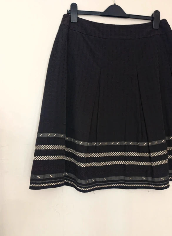 Planet Women's Black & Beige Textured Pleated A-Line Midi Skirt Size 12
