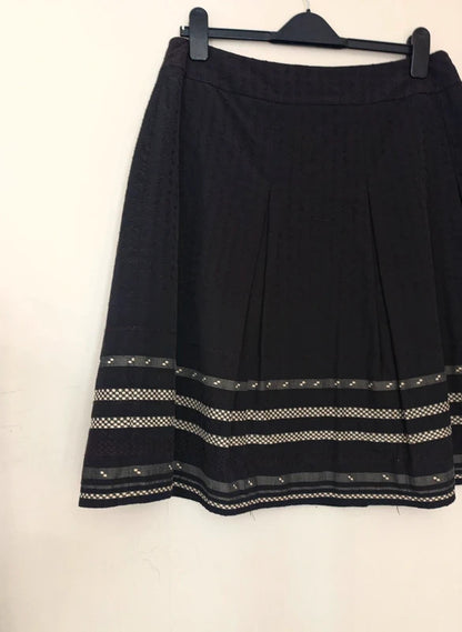 Planet Women's Black & Beige Textured Pleated A-Line Midi Skirt Size 12