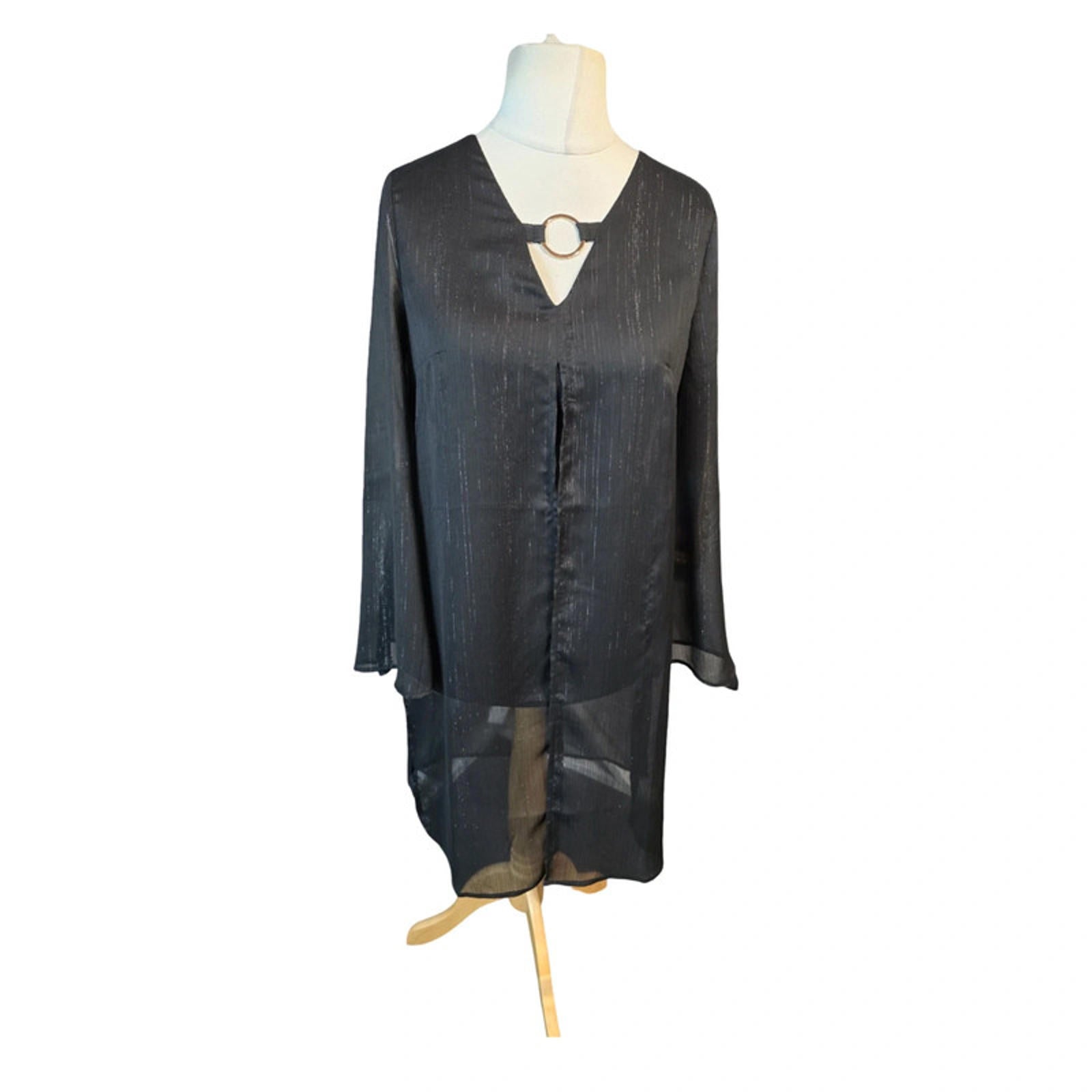 Julien Macdonald Sheer Overlay Dress Black Size 8 V-Neck Causal