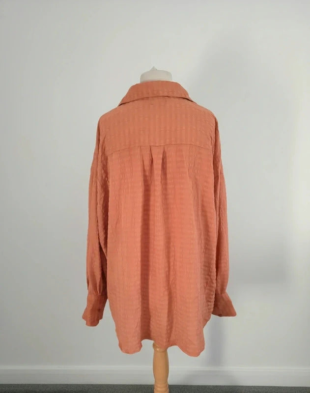 Boohoo Orange Crinkle Textured Oversized Long Sleeve Blouse – Size 16