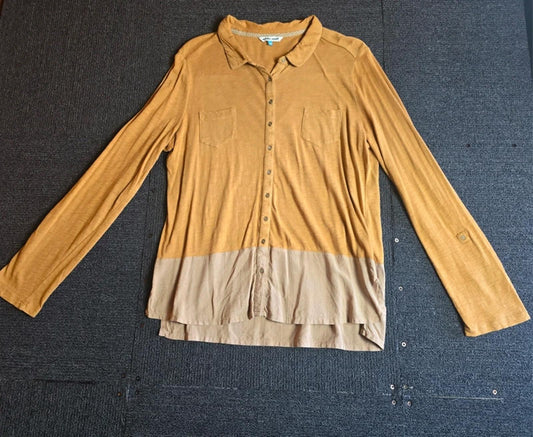 White Stuff Shirt Mustard Brown UK 12 Relaxed Fit Button Front