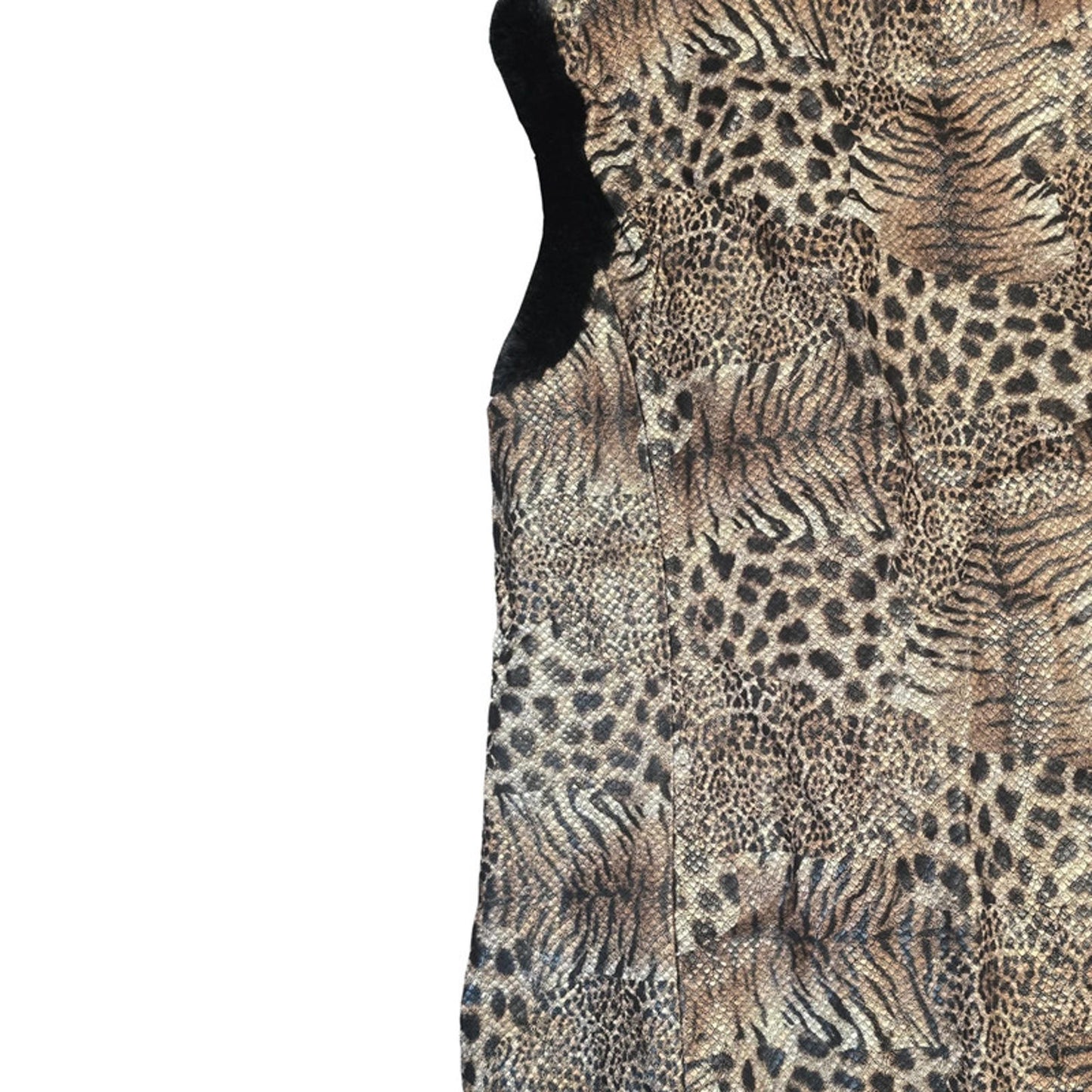 Bob Mackie Leopard Print Faux Fur Gilet Black Brown Size XS Zip Up Lined New